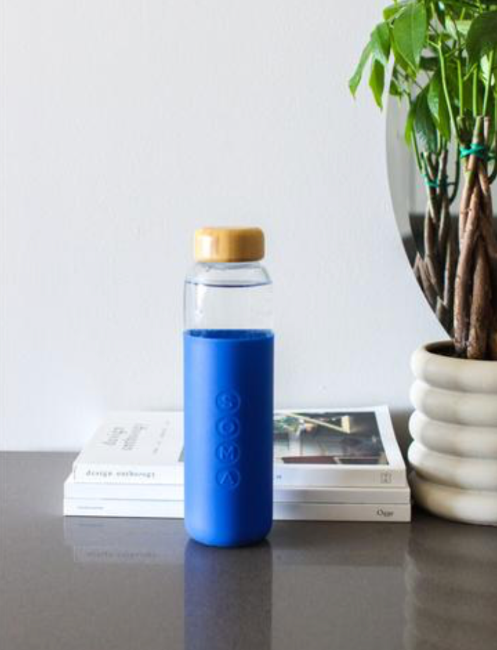 BPA-Free Glass Water Bottle, Bamboo Cap - Soma